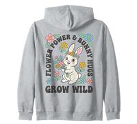 Flower Power Bunny Hugs Grow Wild, Bonito Conejo de Pascua con Estampado Floral Sudadera con Capucha
