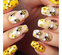 Flower Press On Nails False Affin Stick En Cubiertas Completas Decoración De Manicura A Aclic. 24 Piezas De Acrílico