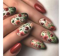 Flower Press On Nails Spring Corta Falso Con Diseños Florales Que Se Adhieren En Diseños De Uñas Elegantes De 24 Piezas Artificiales Brillantes