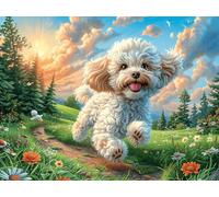 Flower Sea Cute Bichon Frisé Rompecabezas 1000 Piezas Cartón Grueso para Adultos Mascota Animal Desconectar Rutina Ejercicio Mental Relajante Decoración Dormitorio Regalo 1000 PCS/75x50cm