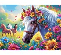 Flower Sea Cute Caballo Rompecabezas 1000 Piezas Cartón para Parejas Criaturas cósmicas mágicas Actividad Tiempo Libre Terapia Relajación Decoración Salón Regalo Sorpresa 1000 PCS/75x50cm