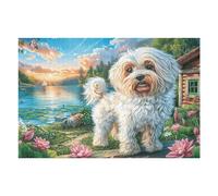 Flower Sea Cute Teddy Perro Puzzle 1000 Piezas Estera Portátil Antideslizante Animal Pet Wildlife Rompecabezas Familiar para Hombres Y Mujeres Aliviar Estrés Decoración Hogar 1000 PCS