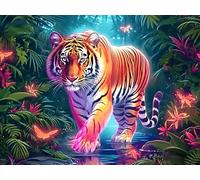 Flower Sea Tigre Rompecabezas 1000 Piezas Cartón Grueso para Parejas Animales fantásticos Vibrantes Desarrollo Habilidades Pieza Decorativa Casa Pack Completo Regalo Cumpleaños 1000 PCS/75x50cm