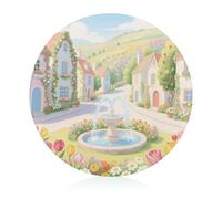 Flower Sea Town - Tabla de cortar resistente a los arañazos, tabla de cortar portátil, tabla de cortar redonda de vidrio para cocina, picnic al aire libre, 7.9 pulgadas