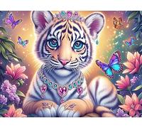 Flower Sea White Tigre Rompecabezas 300 Piezas Cartón para Parejas Fauna Silvestre Actividad Tiempo Libre Terapia Relajación Decoración Salón Regalo Sorpresa 300 PCS