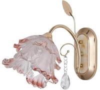 Flower Shape Wall Sconce Pink Crystal Glass with Gold Finish E14 Bulb Base Retro Vintage Prism Lamp for Bedroom Dining Room Girls Room