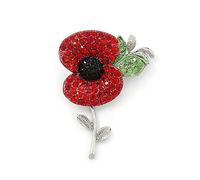 Flower Shaped Brooch Rhoeas Flower Brooch Decor Crystal Enamel Pin Badge Red Rhinestone Beauty Botanical Floral Ornament(Silver)