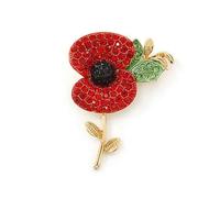 Flower Shaped Brooch Rhoeas Flower Brooch Decor Crystal Enamel Pin Badge Red Rhinestone Beauty Botanical Floral Ornament(Gold)