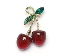 Flower Shaped Brooch Sweet Elegant Cherry Brooch Rhinestone Enamel Fruit Pin Suit Coat Backpack Decoration Jewelry Accessories Party(Color-04)