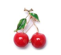 Flower Shaped Brooch Sweet Elegant Cherry Brooch Rhinestone Enamel Fruit Pin Suit Coat Backpack Decoration Jewelry Accessories Party(Color-02)