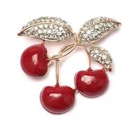 Flower Shaped Brooch Sweet Elegant Cherry Brooch Rhinestone Enamel Fruit Pin Suit Coat Backpack Decoration Jewelry Accessories Party(Color-05)