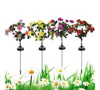 Flower Solar Lights (4 Pack) - IP65 Waterproof Artificial Azalea Solar Lights | Auto On/Off Outdoor Garden Stake Lamps | Realistic Red Yellow Purple Pink Flowers For Memorial Cemetery Yard Pa