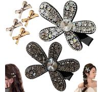 Flower Sparkling Rhinestone Hair Clip, Elegant Luxury Rhinestone Shiny Flower Clips Hairpin Accessory, Non-Slip Strong Hold Hair Barrette for Thick Hairs Accessories for Women (2PCS-B)