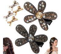 Flower Sparkling Rhinestone Hair Clip, Elegant Luxury Rhinestone Shiny Flower Clips Hairpin Accessory, Non-Slip Strong Hold Hair Barrette for Thick Hairs Accessories for Women (2PCS-C)