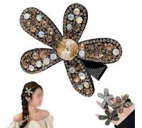 Flower Sparkling Rhinestone Hair Clip,Luxury Fancy Crystal Bridal Hair Clips,Non-Slip Strong Hold Hair Barrette for Thick Hairs,Elegant Hair Wedding Accessories for Women (Champagne)