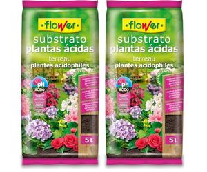 Flower - Substrato para Plantas Ácidas | Apto para Azaleas, Hortensias, Camelias, Gardenias | Incluye Guano, Abono y Fertilizante Universal | Marrón, 24x4.5x39 cm (Paquete de 2)