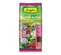 Flower - Sustrato Plantas Ácidas 5 L | con Fertilizante NP | Mezcla de Turbas, Compost Vegetal y Fibra de Coco | Tierra con PH Ácido Ideal | Interior y Exterior