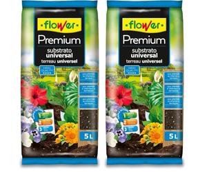 Flower - Sustrato Universal Premium 5L | para Plantas de Interior y Terraza | Enraizante y Aireante con Fibra de Coco | Multicolor, 24x4.5x39 cm, Sustrato (Paquete de 2)