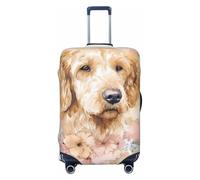 Flower The Golden Retriever - Funda elástica para equipaje de viaje, protector de maleta, funda de equipaje impresa antiarañazos, Black, L