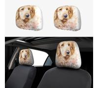 Flower The Golden Retriever - Fundas protectoras para reposacabezas de coche, 2 piezas, elásticas, ajuste universal, accesorios interiores para la mayoría de vehículos, para mujeres y hombres