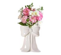 Flower Vase Center Piece - Bow Vase Tabletop Decoration, Multifunctional Decorative Jar & Makeup Brush Holder, Hand-Finished Detailing, Stylish Gift for Working Place Cafe Coffee Shop