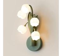 Flower Wall Sconce for Girls Bedroom French Country Green Double Wall Lamp Nordic Farmhouse Bedside Lighting for Porch Hotel