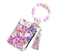 Flower Wallet Purse - Keychain Wristlet Wallet with Folded Edge | Lovely Faux Leather Small Credit Card Holder | Silicone Bracelet Wallets for ID and Keys | Floral Aesthetic Card Holder for Women