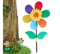Flower Wind Spinner | Dynamic Decorative Wind Flowers Spinner | Sturdy Structure Ornament Stake Rainbow Waterproof Windmill Decor For Outside Lawn Front Door Backyard