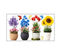 Flower Window Clings - 14.6 Inch Potted Flower Butterfly Stickers | Colorful DIY Self Adhesive Removable Pvc Glass Stickers | Window Door Bathroom Bedroom Office Decor. PVC 50g