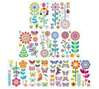 Flower Window Clings, Butterfly Glass Decals, Removable Window Stickers, Double Sided Static Cling Colorful Decorative Set, for Kids Room Home Bedroom Bathroom Classroom Glass Door Mirror Fridge