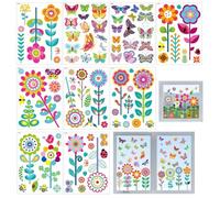 Flower Window Clings, Double Sided Butterfly Floral Decals, Removable Static Stickers for Kids Room Decor, Vibrant Glass Adhesive Design, Home Decoration Set, Window Clings for Bedroom Playroom Use