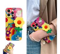 Flower with Lanyard Neck Strap Silicone Phone Case for iPhone, Phone Lanyard Crossbody, Cell Phone Lanyard,Off Phone Strap,Crossbody Case with Strap and Wrist Band Kickstand (15,Style A)
