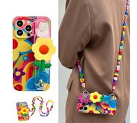 Flower with Lanyard Neck Strap Silicone Phone Case for iPhone, Phone Lanyard Crossbody, Cell Phone Lanyard,Off Phone Strap,Crossbody Case with Strap and Wrist Band Kickstand (13promax,Style B)