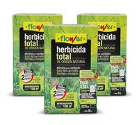 FLOWER x3 Herbicida Total Ecológico Origen Natural 450 m² | Elimina Malas Hierbas y Musgos | Alternativa Glifosato | Resultados 2 Horas | 750ml + Dosificador Diluir 15L Agua | Súper Concentrado