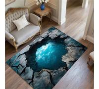 flowereyes Alfombra 3D Ilusión Óptica Grieta del Suelo con Cielo Azul, Alfombras 3D Decorativa para Salón