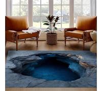 flowereyes Alfombra 3D Ilusión Óptica Grieta del Suelo con Cielo Azul, Alfombras 3D Decorativa para Salón