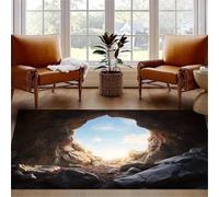 flowereyes Alfombra 3D Ilusión Óptica Grieta del Suelo con Cielo Azul, Alfombras 3D Decorativa para Salón