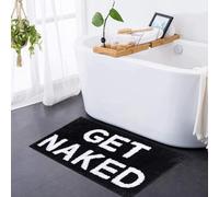 flowereyes Alfombra de baño Get Naked Antideslizante y Lavable Diseño Creativo con Letras Divertida Forma Irregular Alfombra Suave para la Puerta
