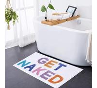 flowereyes Alfombra de baño Get Naked Antideslizante y Lavable Diseño Creativo con Letras Divertida Forma Irregular Alfombra Suave para la Puerta