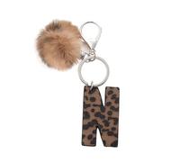 flowereyes Llavero de piel sintética con estampado animal de estilo vaquero retro para mujer, con un adorno de pompón, ideal para bolsos y carteras