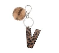 flowereyes Llavero de piel sintética con estampado animal de estilo vaquero retro para mujer, con un adorno de pompón, ideal para bolsos y carteras