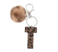 flowereyes Llavero de piel sintética con estampado animal de estilo vaquero retro para mujer, con un adorno de pompón, ideal para bolsos y carteras