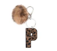 flowereyes Llavero de piel sintética con estampado animal de estilo vaquero retro para mujer, con un adorno de pompón, ideal para bolsos y carteras