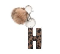 flowereyes Llavero de piel sintética con estampado animal de estilo vaquero retro para mujer, con un adorno de pompón, ideal para bolsos y carteras