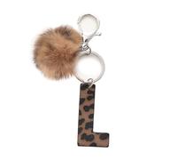 flowereyes Llavero de piel sintética con estampado animal de estilo vaquero retro para mujer, con un adorno de pompón, ideal para bolsos y carteras