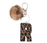 flowereyes Llavero de piel sintética con estampado animal de estilo vaquero retro para mujer, con un adorno de pompón, ideal para bolsos y carteras