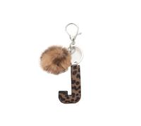 flowereyes Llavero de piel sintética con estampado animal de estilo vaquero retro para mujer, con un adorno de pompón, ideal para bolsos y carteras