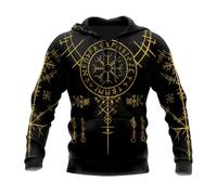 flowereyes Sudadera con Capucha con Estampado 3D del Guerrero Vikingo Odín y los Cuervos Jersey de Manga Larga con runas nórdicas Sudadera con Capucha para Hombre Ropa vikinga Vintage
