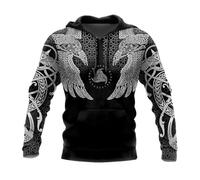 flowereyes Sudadera con Capucha con Estampado 3D del Guerrero Vikingo Odín y los Cuervos Jersey de Manga Larga con runas nórdicas Sudadera con Capucha para Hombre Ropa vikinga Vintage