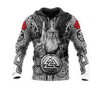 flowereyes Sudadera con Capucha con Estampado 3D del Guerrero Vikingo Odín y los Cuervos Jersey de Manga Larga con runas nórdicas Sudadera con Capucha para Hombre Ropa vikinga Vintage